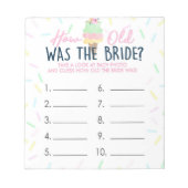 Hoe oud was de bruid ijs spel antwoordblad notitieblok (Voorkant)