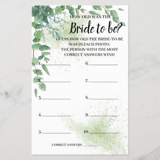 Hoe oud was de Eucalyptus Shower Game Kaart? Flyer (Voorkant)