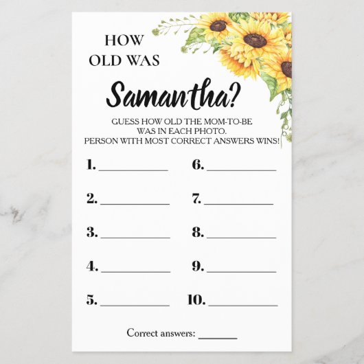 Hoe oud was haar tweetalige spelkaart? flyer (Voorkant)