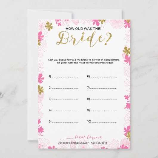 Hoe oud was het Bride Vrijgezellenfeest Game Kaart (Voorkant)