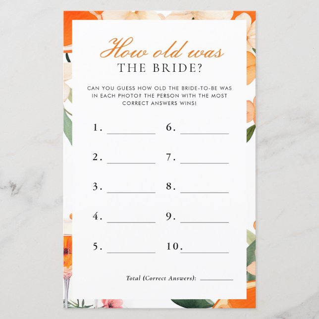 Hoe oud was het bruid Aperol Spritz Vrijgezellenfe (Voorkant)