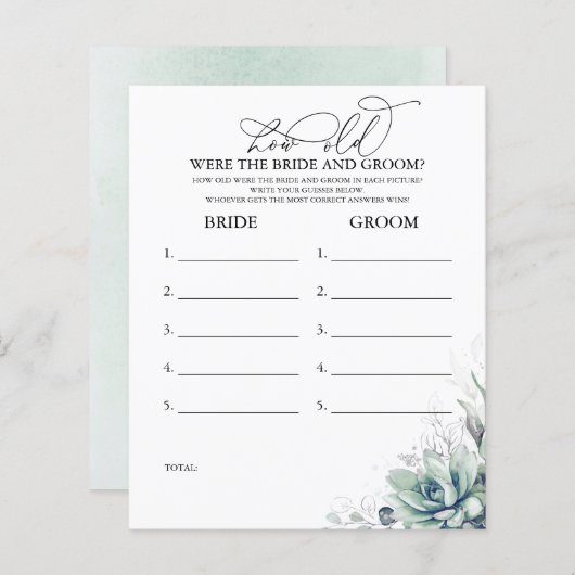 Hoe oud was het spel van de BRIDE en de GROOM? (Voorkant / Achterkant)