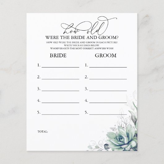 Hoe oud was het spel van de BRIDE en de GROOM? (Voorkant)