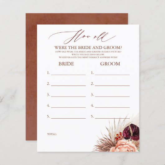 Hoe oud was het spel van de BRIDE en de GROOM? (Voorkant / Achterkant)