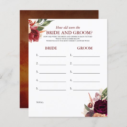 Hoe oud was het spel van de BRIDE en de GROOM? (Voorkant / Achterkant)