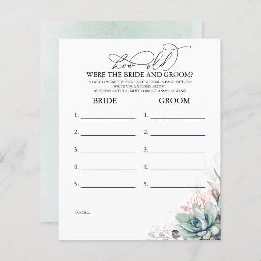 Hoe oud was het spel van de BRIDE en de GROOM? (Voorkant / Achterkant)