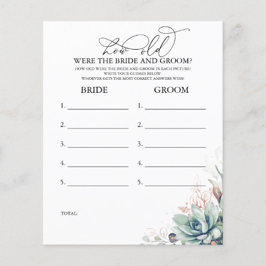 Hoe oud was het spel van de BRIDE en de GROOM? (Voorkant)