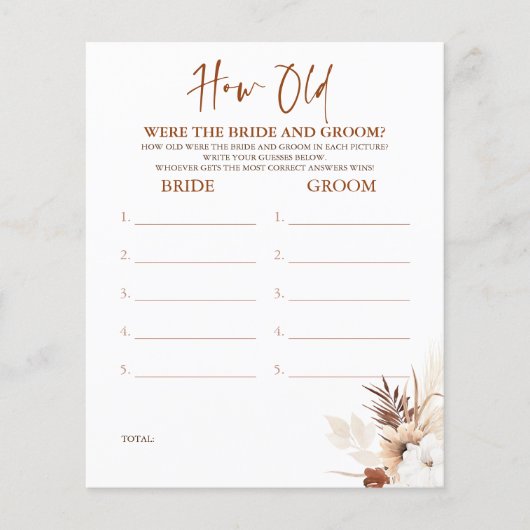 Hoe oud was het spel van de BRIDE en de GROOM? (Voorkant)