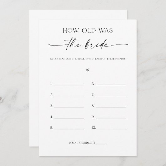 Hoe oud was het spel van het Vrijgezellenfeest Bri Programmakaart (Voorkant / Achterkant)