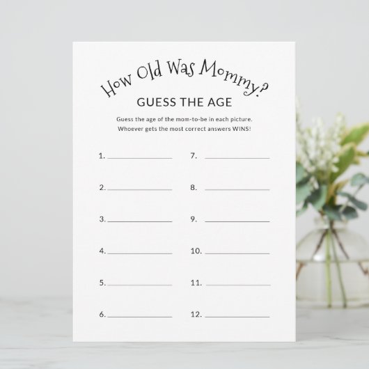 Hoe oud was mama minimalistisch Baby shower spel Kaart (Staand voorkant)