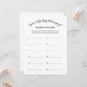 Hoe oud was mama minimalistisch Baby shower spel Kaart (Voorkant / Achterkant in situ)
