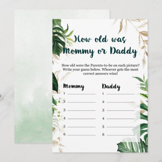 Hoe oud was mama of papa Safari Baby shower Game Kaart (Voorkant / Achterkant)