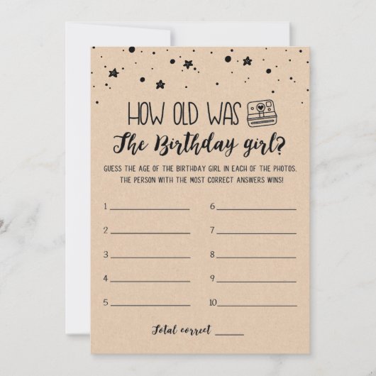 Hoe oud was Verjaardagsmeisje spel Verjaardagskaar Kaart (Voorkant)