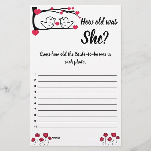 Hoe oud was ze? Game Card Love Bird Flyer (Voorkant)