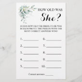 Hoe oud was ze? Greenery Eucalyptus Game Card Flyer (Voorkant)