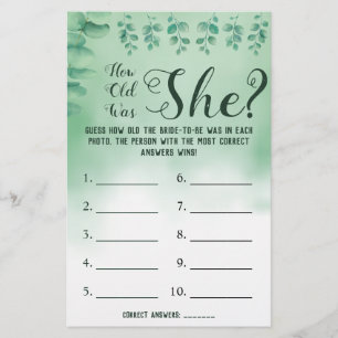 Hoe oud was ze? Greenery Eucalyptus Game Card Flyer