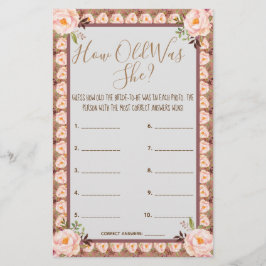 Hoe oud was ze? Roze Lijst Kaart