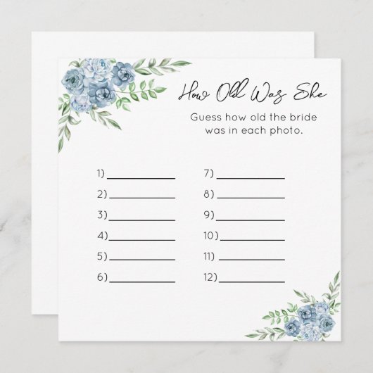 Hoe oud was ze - Vrijgezellenfeest spel - Blauwe F Programmakaart (Voorkant / Achterkant)