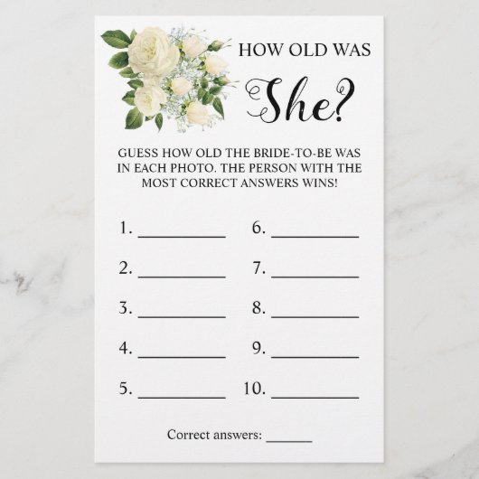Hoe oud was ze? White Rose spelkaart Flyer (Voorkant)