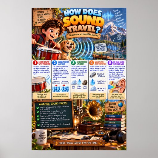 Hoe reist geluid infographic poster (Voorkant)