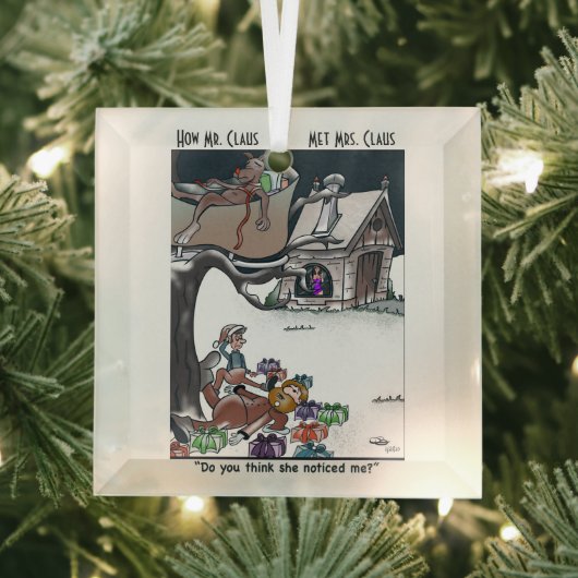 Hoe Santa Met Mrs Claus Glass Square Ornament (Insitu)