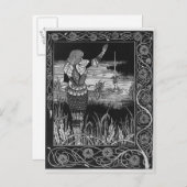 Hoe Sir Bedivere het Sword Excalibur giet Briefkaart (Voorkant / Achterkant)