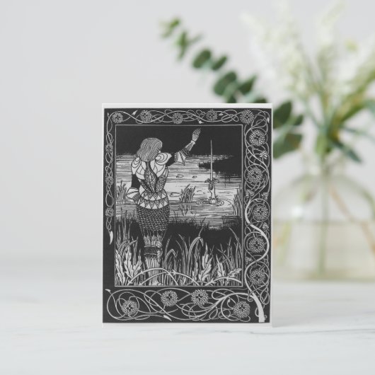 Hoe Sir Bedivere het Sword Excalibur giet Briefkaart (Staand voorkant)