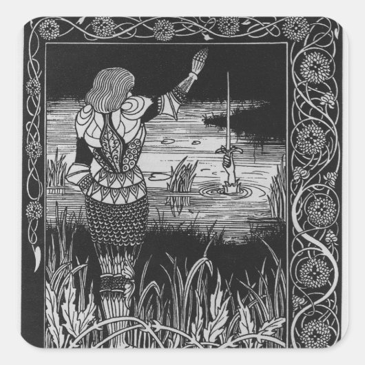 Hoe Sir Bedivere het Sword Excalibur giet Vierkante Sticker (Voorkant)