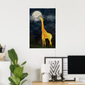 Hoe smaakt de maan? Giraffe en maan Poster (Thuiskantoor)