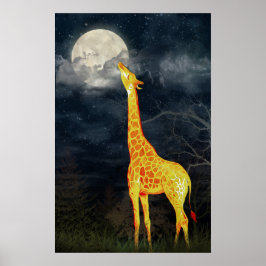 Hoe smaakt de maan? Giraffe en maan Poster