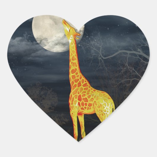 Hoe smaakt de maan? Giraffe en moon Sticke Hart Sticker (Voorkant)