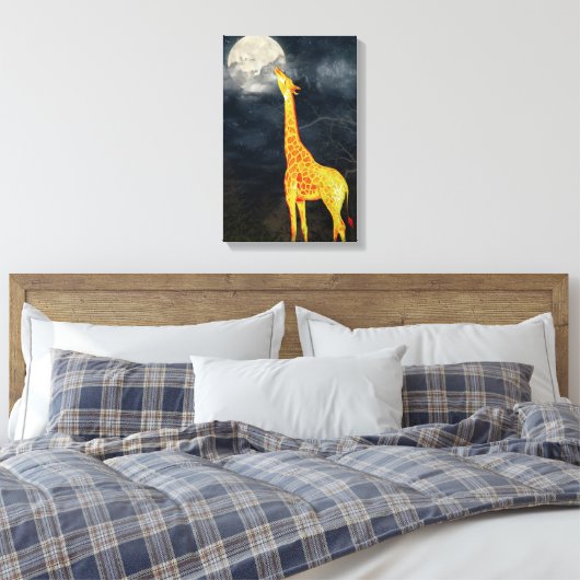Hoe smaakt de maan? Giraffe & maan | Canvas (Insitu (Slaapkamer))