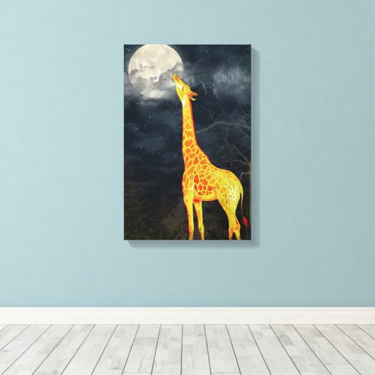 Hoe smaakt de maan? Giraffe & maan | Canvas (Insitu (Houten vloer))