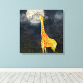 Hoe smaakt de maan? Giraffe & maan | Canvas Afdruk (Insitu (Houten vloer))