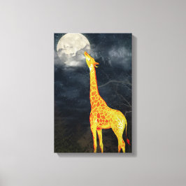Hoe smaakt de maan? Giraffe & maan | Canvas Afdruk