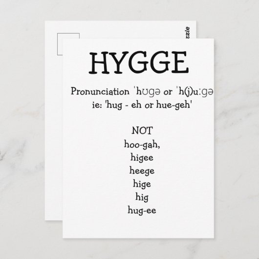 Hoe spreek je SAY HYGGE grappig aangepast uit Briefkaart (Voorkant / Achterkant)