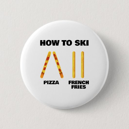Hoe te skiën Funny Ski-instructeur Pizza Frans Fr Ronde Button 5,7 Cm (Voorkant)