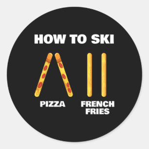 Hoe te skiën Funny Ski-instructeur Pizza Franse Fr Ronde Sticker