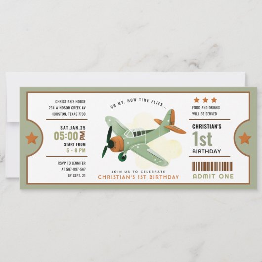 Hoe tijd vliegt Vliegtuig Verjaardag ticket Uitnod Kaart (Voorkant)