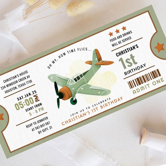 Hoe tijd vliegt Vliegtuig Verjaardag ticket Uitnod Kaart
