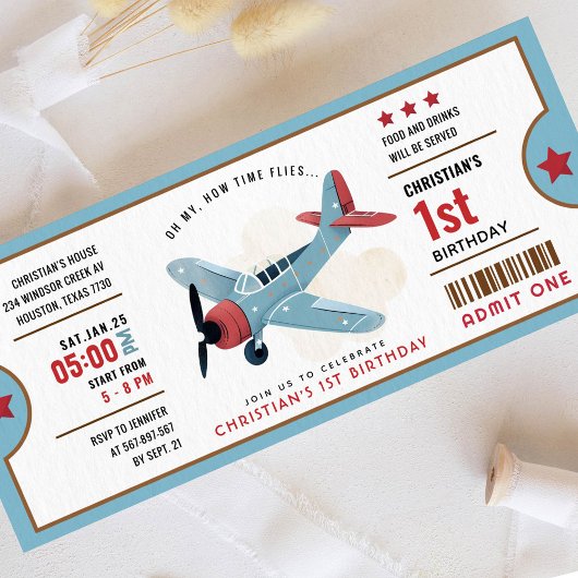 Hoe tijd vliegt Vliegtuig Verjaardag ticket Uitnod Kaart