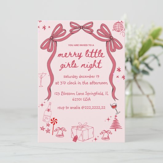 Hoe uniek Christmas Girls Night Hand Drawn Kaart (Staand voorkant)