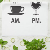 Hoe vertel ik de tijd AM-koffie en PM-wijn Theedoek (Gevouwen)