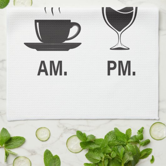 Hoe vertel ik de tijd AM-koffie en PM-wijn Theedoek (Gevouwen)