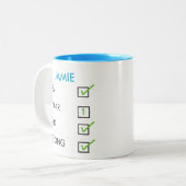 Hoe vind je je thee aangepaste naam aanvinkvakje m tweekleurige koffiemok (Voorkant links)