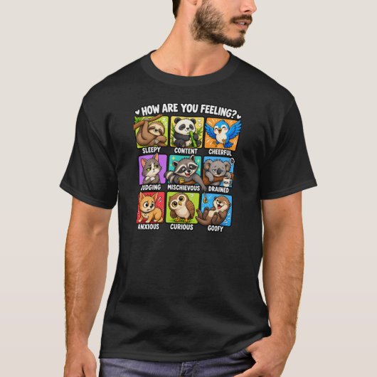 Hoe voel je je? Dierstemmingen T-shirt (Voorkant)