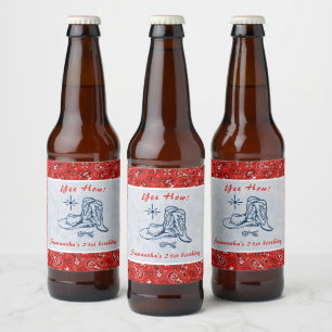 Hoe Western Paisley Denim Blue Jeans Verjaardag Bier Etiket