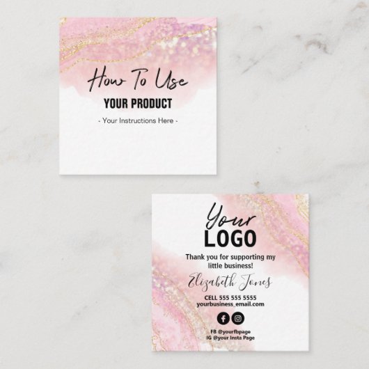 Hoe wordt Agate Pink en Gold Instruction Card gebr Vierkante Visitekaartje (Voorkant / Achterkant)