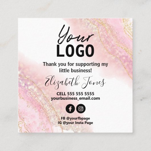 Hoe wordt Agate Pink en Gold Instruction Card gebr Vierkante Visitekaartje (Achterkant)