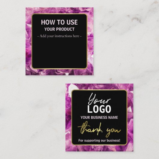 Hoe wordt Amethyst Crystal Instruction Cards gebru Vierkante Visitekaartje (Voorkant / Achterkant)